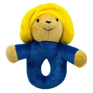 Eden Toys Paddington Bear Rattle Yellow Hat Blue Body Plush 6 inch Vintage